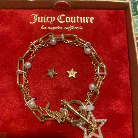 New Juicy Couture Set with Faux Pearl Star Bracelet & Earrings, Gift Box - Picture 5 of 5